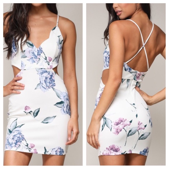 Cutout Mini Floral Dress, Cross Back - Picture 6 of 7